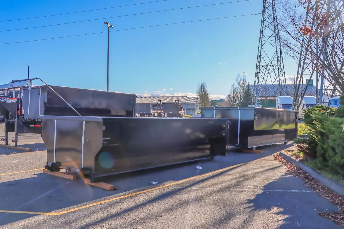 Roll-off dumpster ready for waste disposal at job site for Construction Dumpster Rental in Williston Park